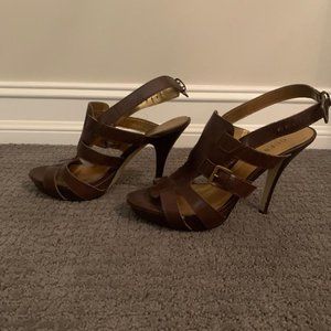 GUESS BY MARCIANO BROWN LEATHER PLATFORM HEELS